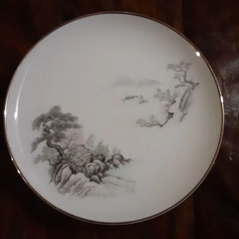 Vintage Seizan Fine China Japan Plate Sansui Pastel Intricate 7.75